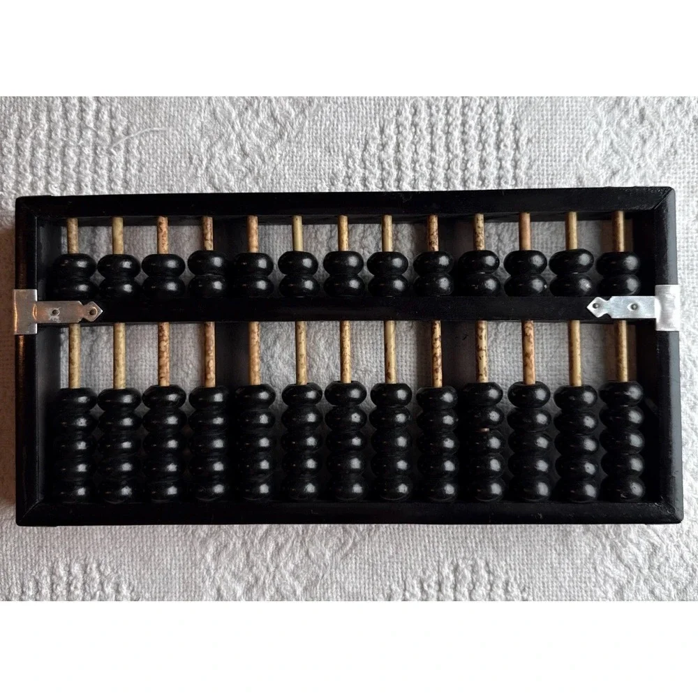 Vintage Wooden Abacus Counting Frame Black Beads Asian Math Learning Tool